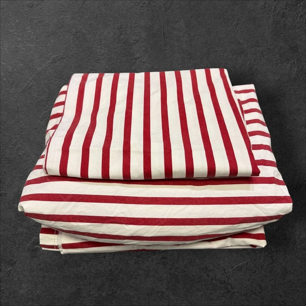 Lauren Ralph Lauren Vintage Twin Sheet Set Red White Stripe 100% Cotton 3pc